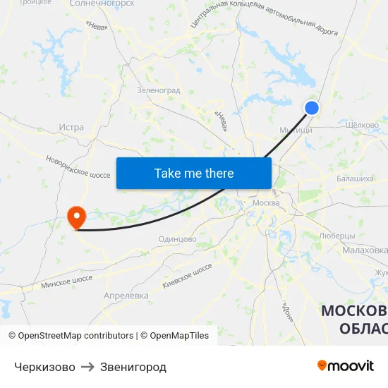 Черкизово to Звенигород map