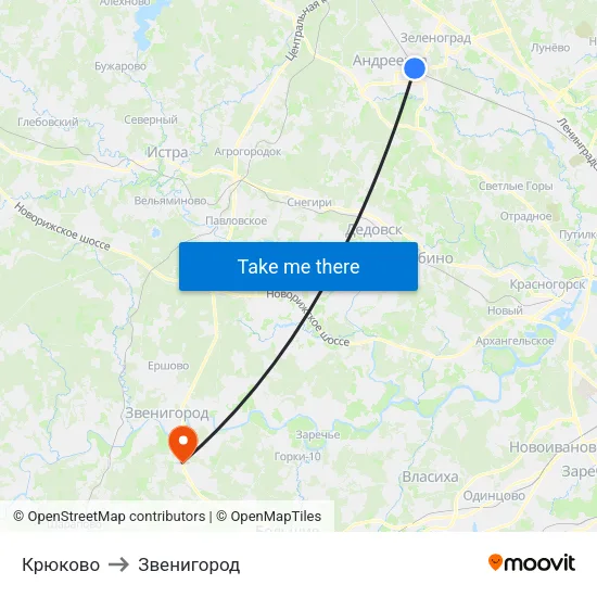 Крюково to Звенигород map