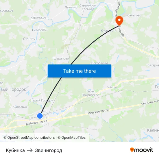 Кубинка to Звенигород map