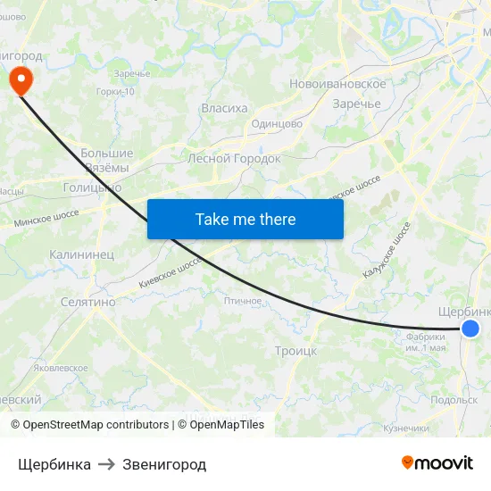 Щербинка to Звенигород map