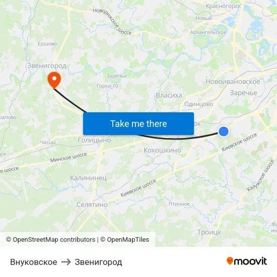 Внуковское to Звенигород map
