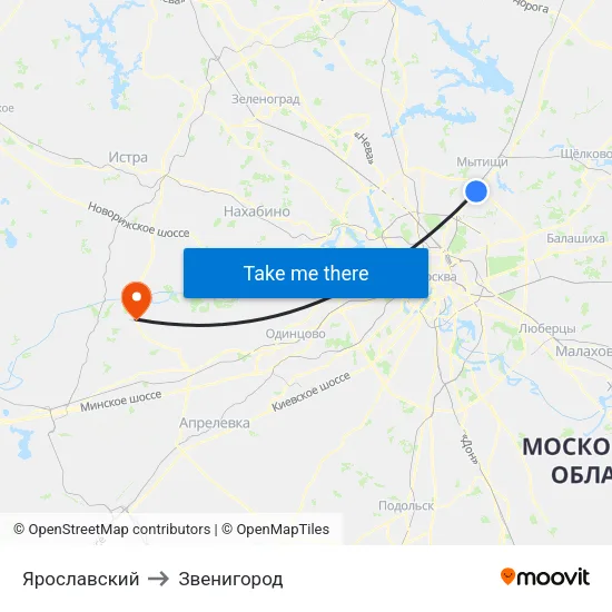 Ярославский to Звенигород map