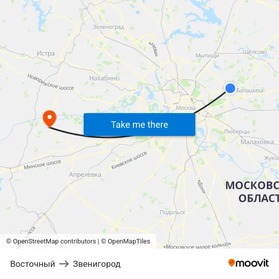 Восточный to Звенигород map