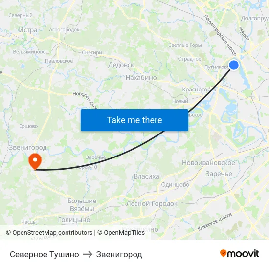 Северное Тушино to Звенигород map