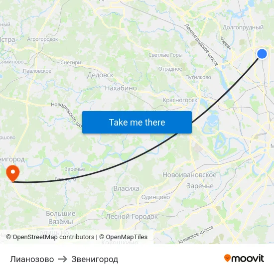 Лианозово to Звенигород map