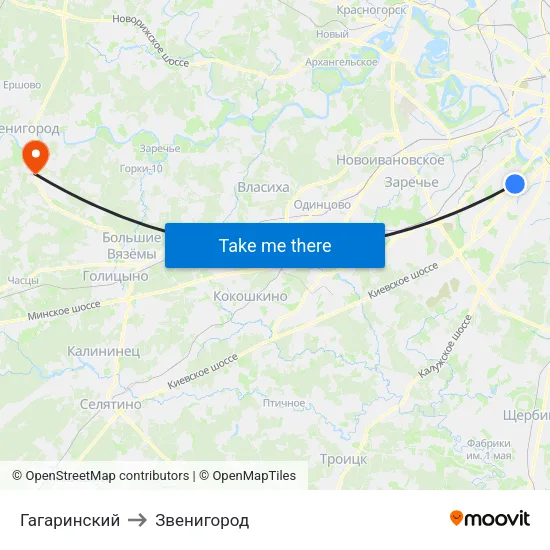 Гагаринский to Звенигород map