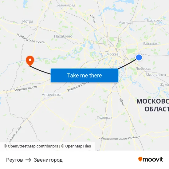 Реутов to Звенигород map
