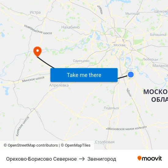 Орехово-Борисово Северное to Звенигород map