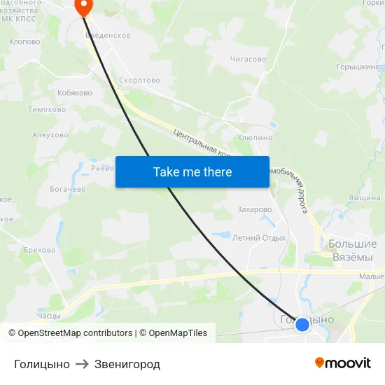 Голицыно to Звенигород map