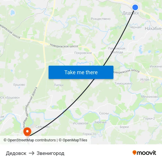 Дедовск to Звенигород map
