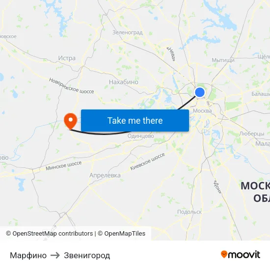 Марфино to Звенигород map