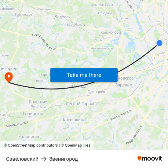 Савёловский to Звенигород map