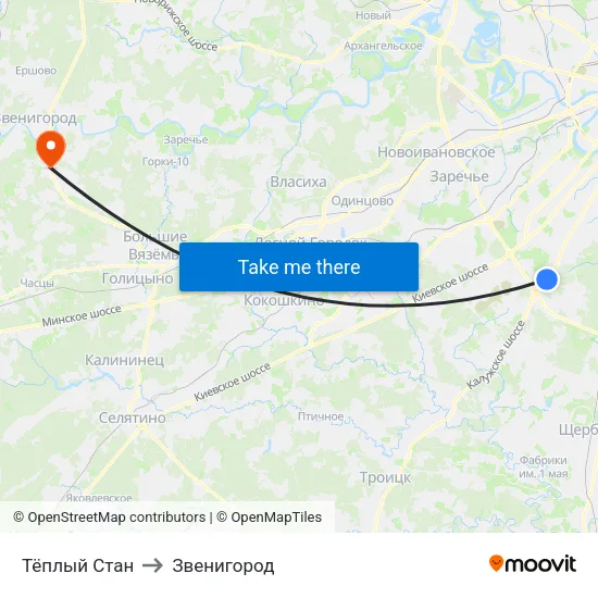 Тёплый Стан to Звенигород map