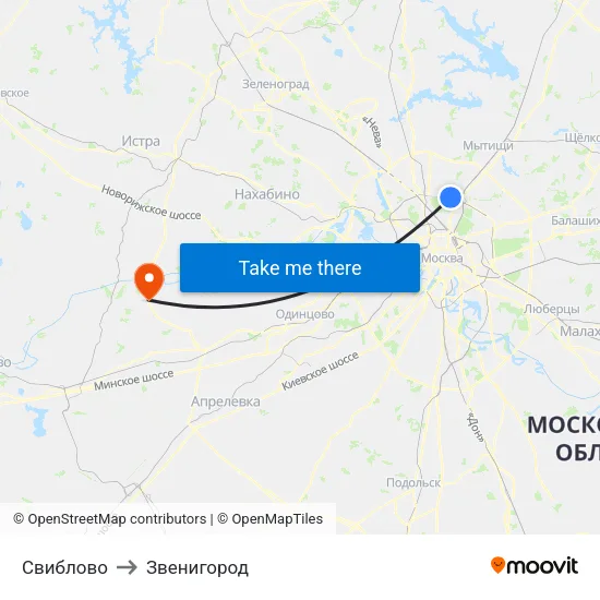 Свиблово to Звенигород map