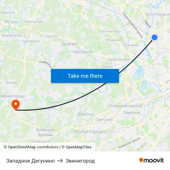 Западное Дегунино to Звенигород map