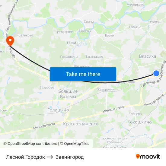 Лесной Городок to Звенигород map