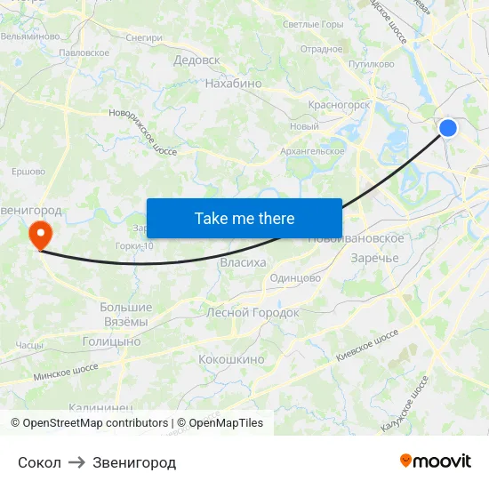 Сокол to Звенигород map