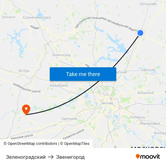 Зеленоградский to Звенигород map
