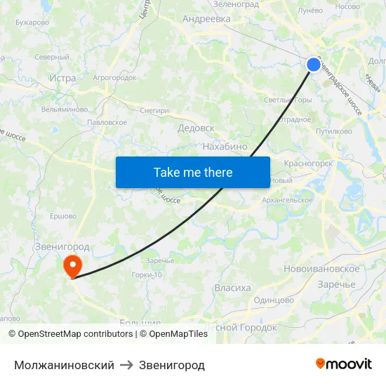 Молжаниновский to Звенигород map