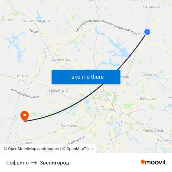 Софрино to Звенигород map