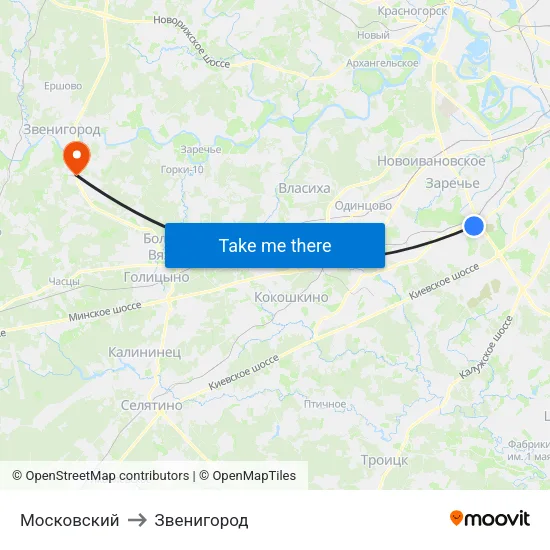 Московский to Звенигород map