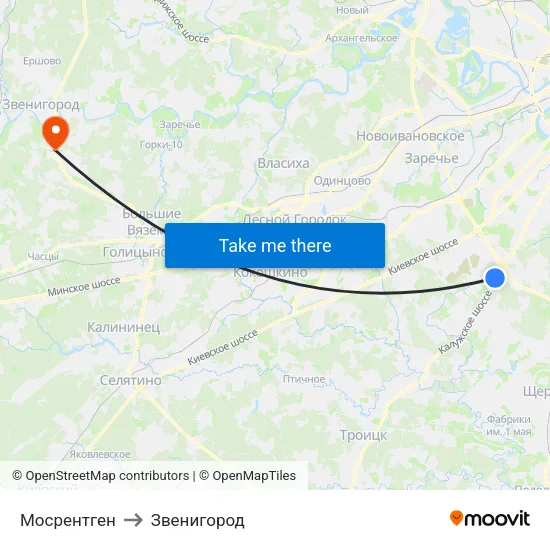 Мосрентген to Звенигород map