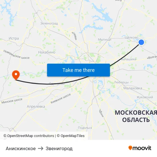 Анискинское to Звенигород map