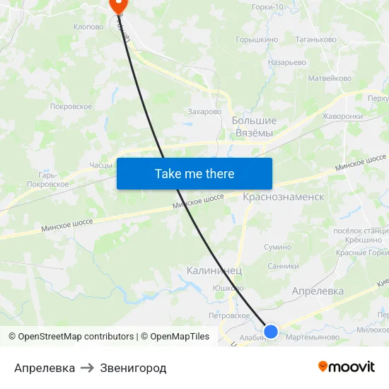 Апрелевка to Звенигород map