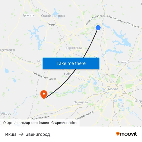 Икша to Звенигород map