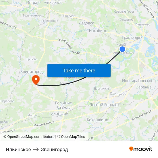 Ильинское to Звенигород map
