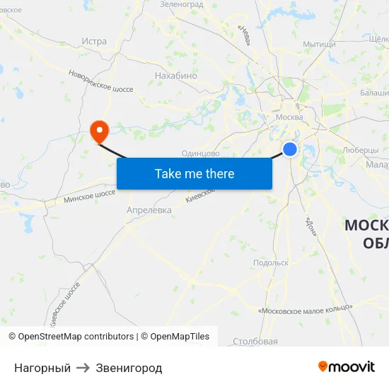 Нагорный to Звенигород map