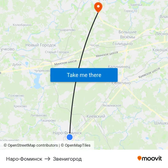 Наро-Фоминск to Звенигород map