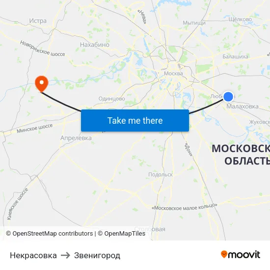 Некрасовка to Звенигород map