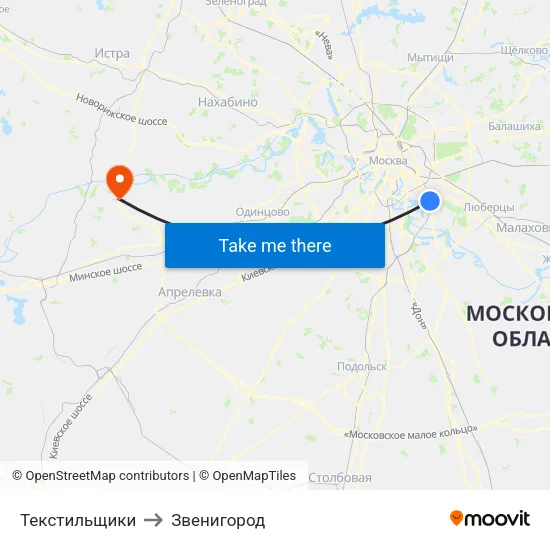 Текстильщики to Звенигород map