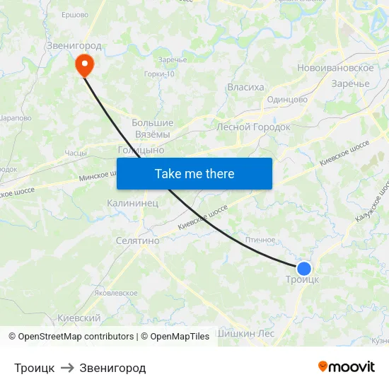 Троицк to Звенигород map