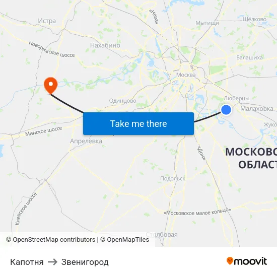 Капотня to Звенигород map