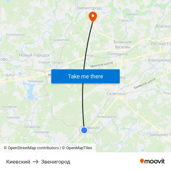 Киевский to Звенигород map