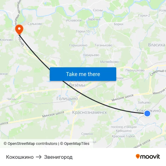 Кокошкино to Звенигород map