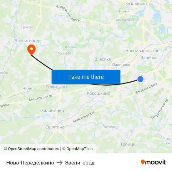 Ново-Переделкино to Звенигород map