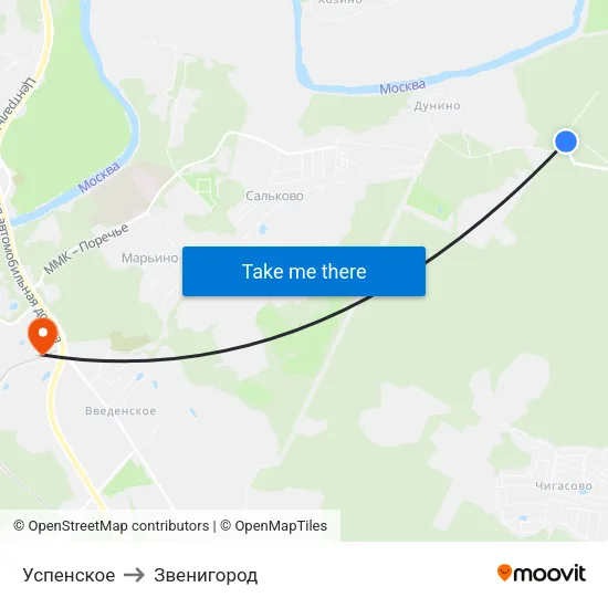 Успенское to Звенигород map