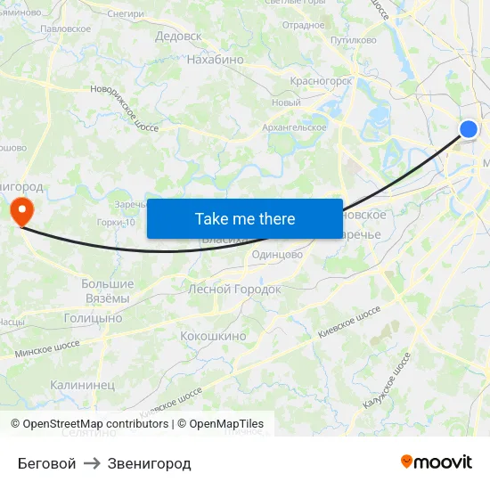 Беговой to Звенигород map
