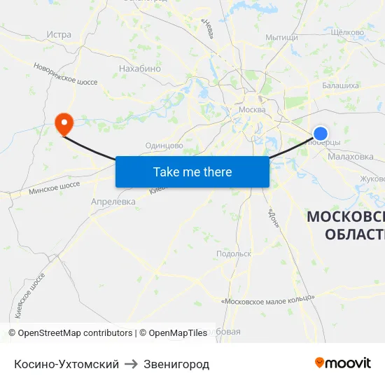 Косино-Ухтомский to Звенигород map