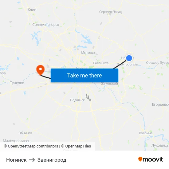 Ногинск to Звенигород map