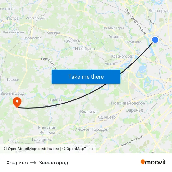 Ховрино to Звенигород map
