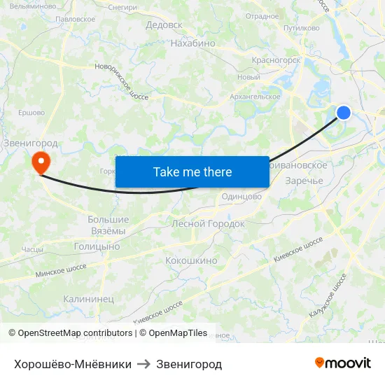 Хорошёво-Мнёвники to Звенигород map