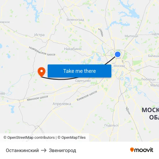Останкинский to Звенигород map