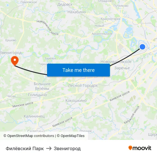 Филёвский Парк to Звенигород map