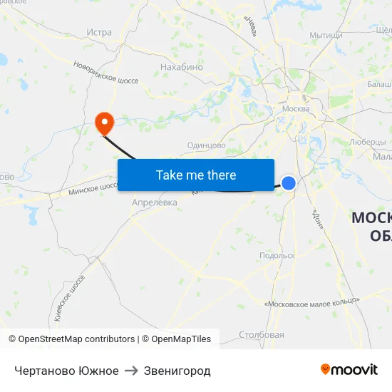 Чертаново Южное to Звенигород map