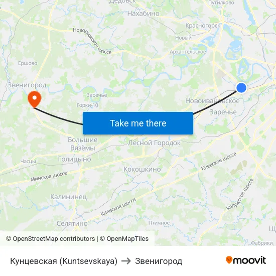 Кунцевская (Kuntsevskaya) to Звенигород map