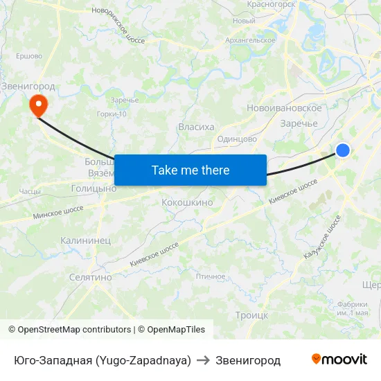 Юго-Западная (Yugo-Zapadnaya) to Звенигород map